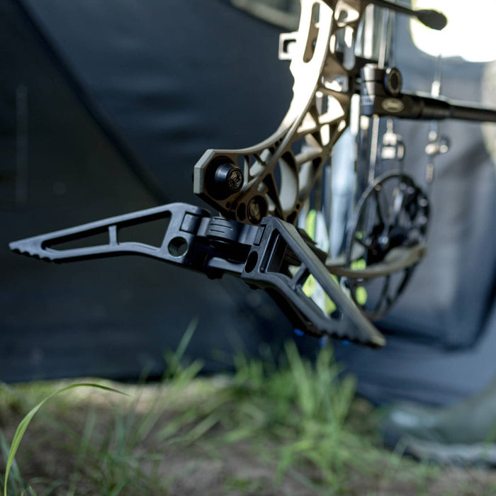 Mathews Engage Limb Legs holding a bow upright in the field