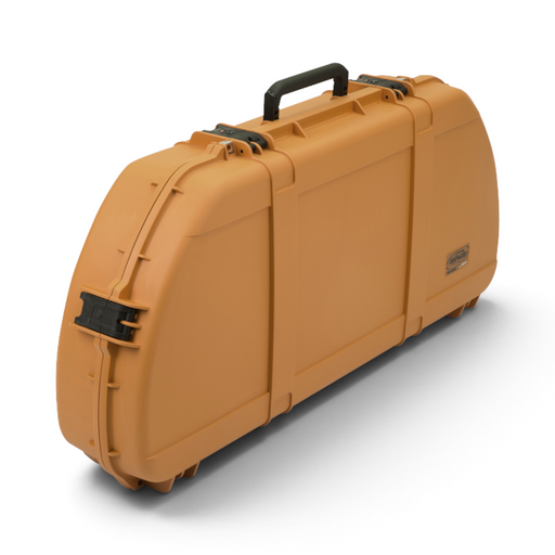 SKB Pro Series Shaped Bow Case in coyote brown, closed with locking latches