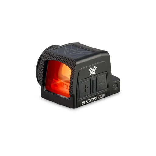 Vortex Defender-CCW enclosed solar micro red dot, front left